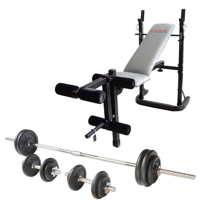 York B500 Weight Bench with Viavito 50kg Cast Iron Weight Set