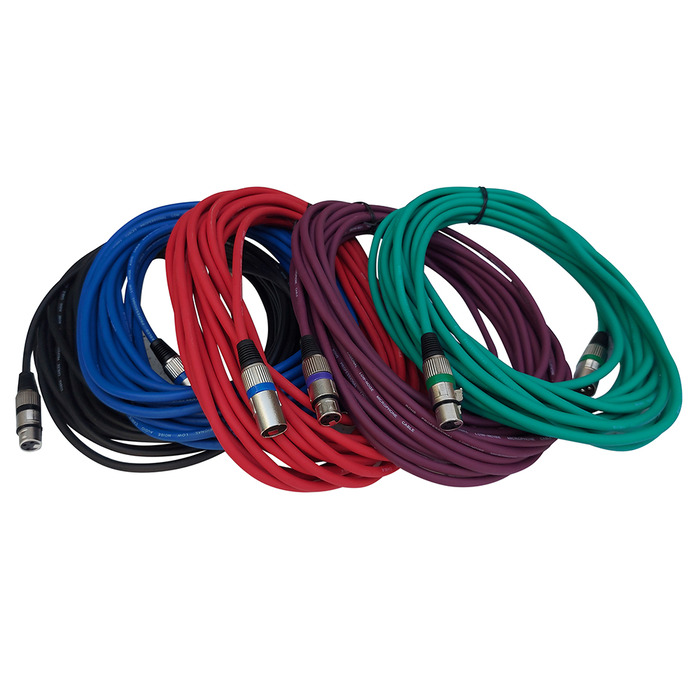 5 x XLR Mic - Audio Cables 10 Metre 5 Tangle Resistant Coloured Cable Pack