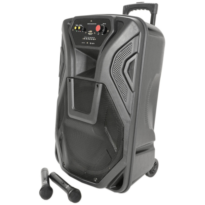 15" Portable PA Speaker with VHF Mics, Media Player & Bluetooth