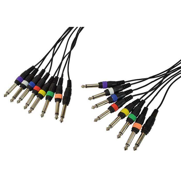 8 Way Cable Loom - 1/4" 6.35mm Mono Jacks Colour Coded