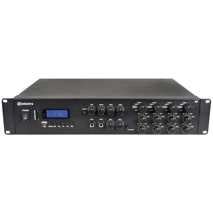 Mixer PA Amplifer with USB, SD, Bluetooth and FM Tuner - 8 Zone