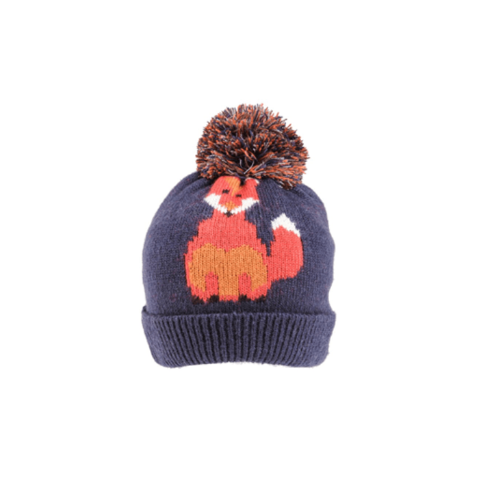 Foxy Knitted Pom Pom Hat - Navy