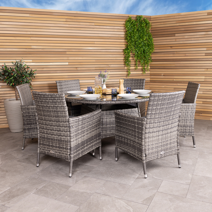 6 Piece Rattan Dining Set Grey