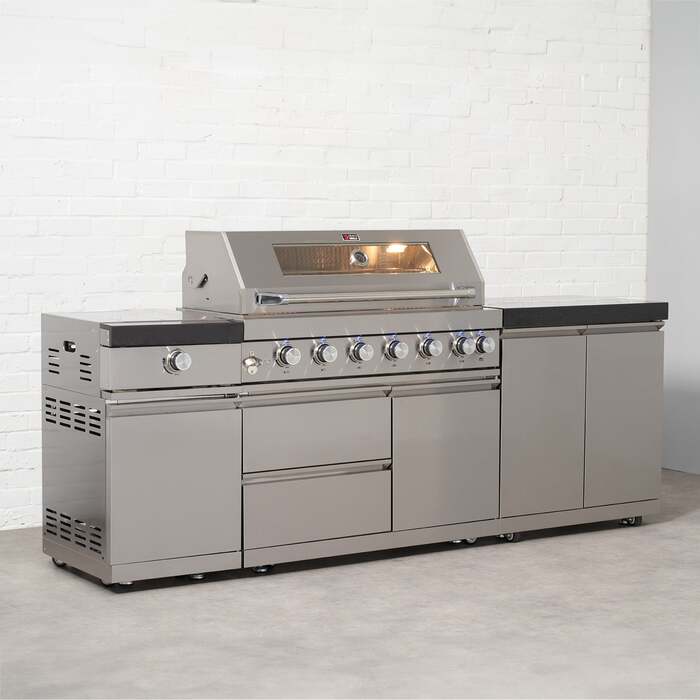 Draco Grills 6 Burner BBQ Modular Outdoor Kitchen with Sear Station and Double Door Cabinet, Without Granite Sides