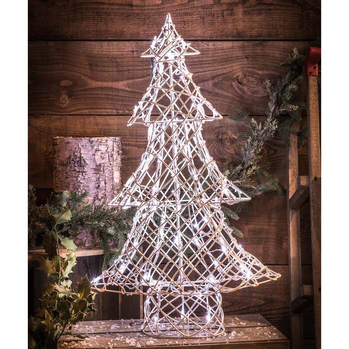 Noma Christmas 1. 5M White Wicker Christmas Tree with 160 White LED Lights