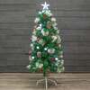 Flocked Green Pine Christmas Tree 4ft to 6ft with White Fibre Optic and LED's, Berries and Cones, 4ft