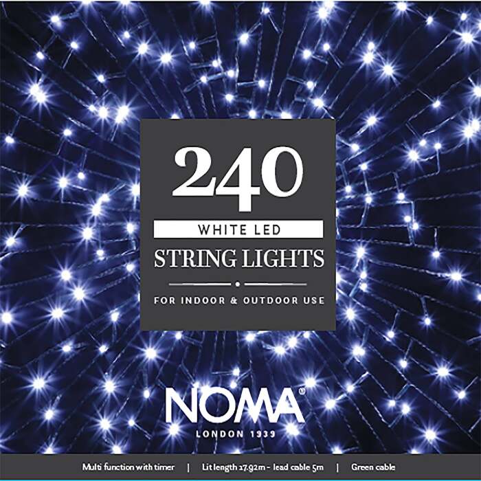 Noma Christmas 120, 240, 360, 480, 720, 1000 Multifunction Lights with Green Cable- White, 240 Bulbs