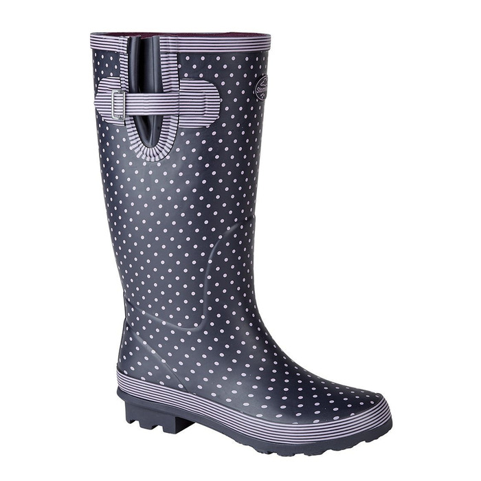 Woodland Womens Wide Top Black Polka Dot Tall Wellington Boots