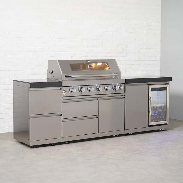 Draco Grills 6 Burner BBQ Modular Outdoor Kitchen with Double Drawers and Single Fridge Unit, Mid February 2026