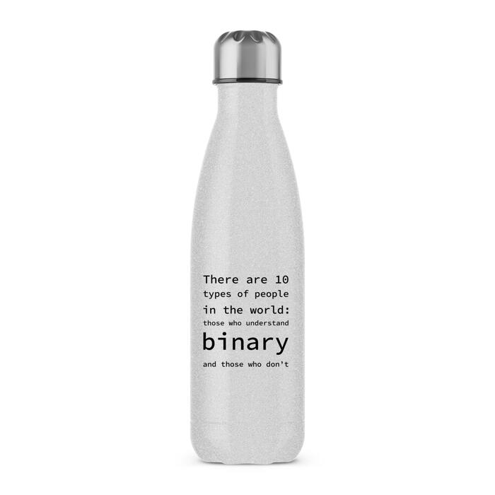 There Are 10 Types Of People In The World Water Bottle - Silver Glitter, One