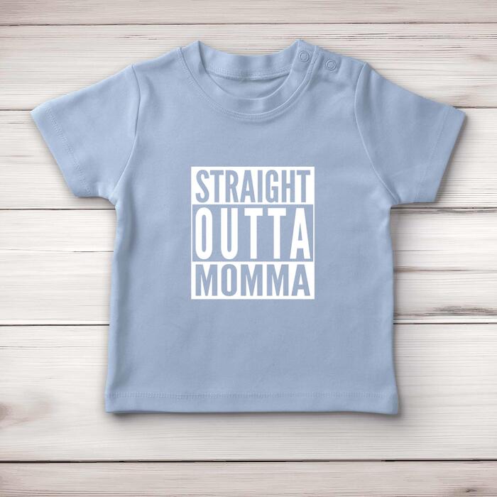 Straight Outta Momma Baby T-Shirt - Blue, 3-6 Months