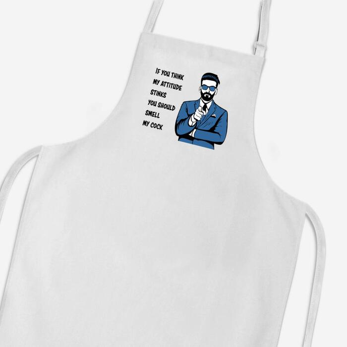Attitude Stinks Smell My Cock Apron - White, One