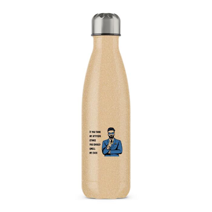 Attitude Stinks Smell My Cock Water Bottle - Gold Glitter, One