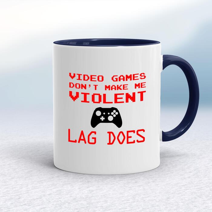 Video Games Don't Make Me Violent Mug - White/Navy Blue, 10oz