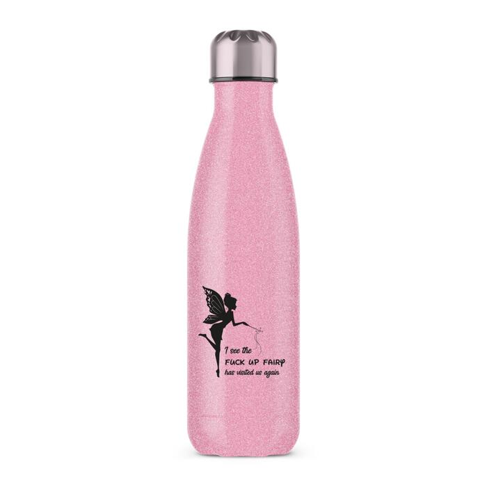 The Fuck Up Fairy Water Bottle - Pink Glitter, One