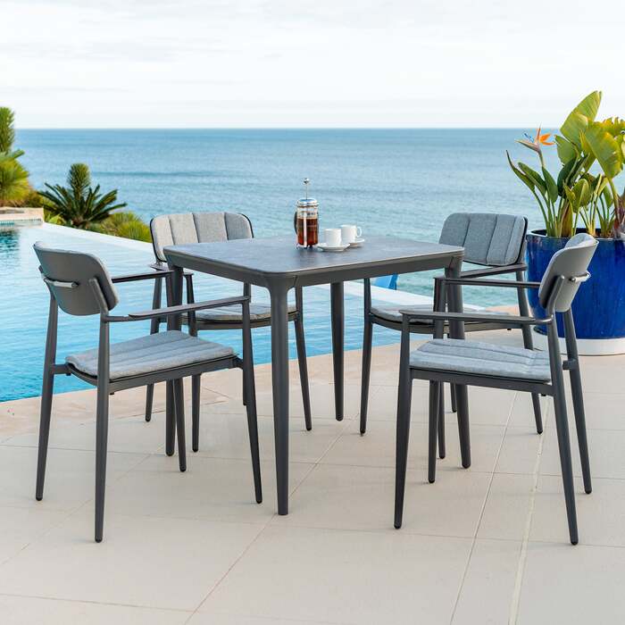 Alexander Rose Rimini 4 Seat Aluminium Garden Furniture Dining Set with FREE Cushions