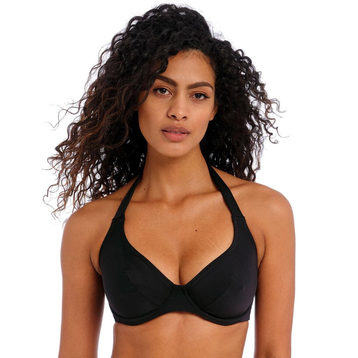 Freya Jewel Cove Underwired Halter Bikini Top - Plain Black - 34H