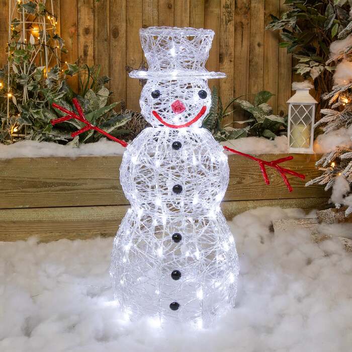 Christmas Snowman Lights - 80cm Acrylic Light Up Snowmen with 100 Cool White Twinkling LEDs