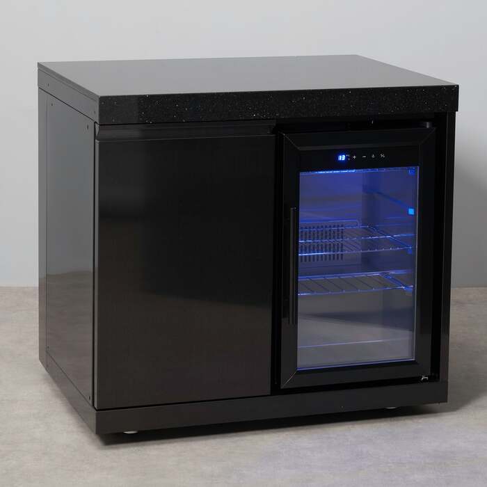 Ex Display Draco Grills Outdoor Black Stainless Steel Single Fridge Cabinet with Granite Top 60L