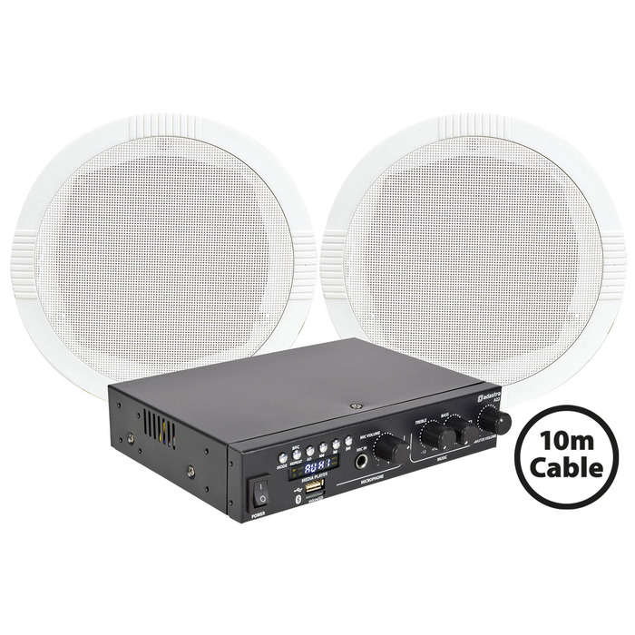 Background Music System with 2 Speakers & Bluetooth Amp/Media Player