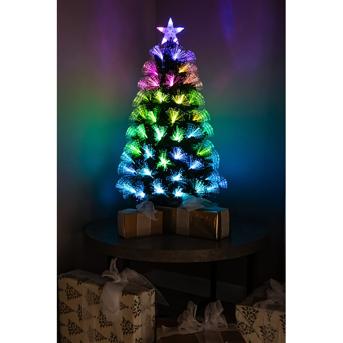 Green Fibre Optic Christmas Tree 4ft - 7ft with Remote Control and Multi Coloured Fibre Optic Lights, 4FT