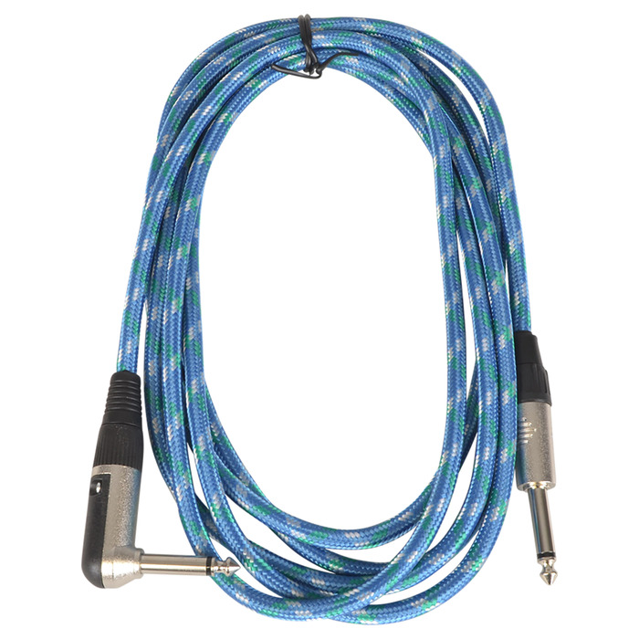 Guitar Lead 3m Braided Straight to Right Angle 1/4" 6. 3mm - Light Blue