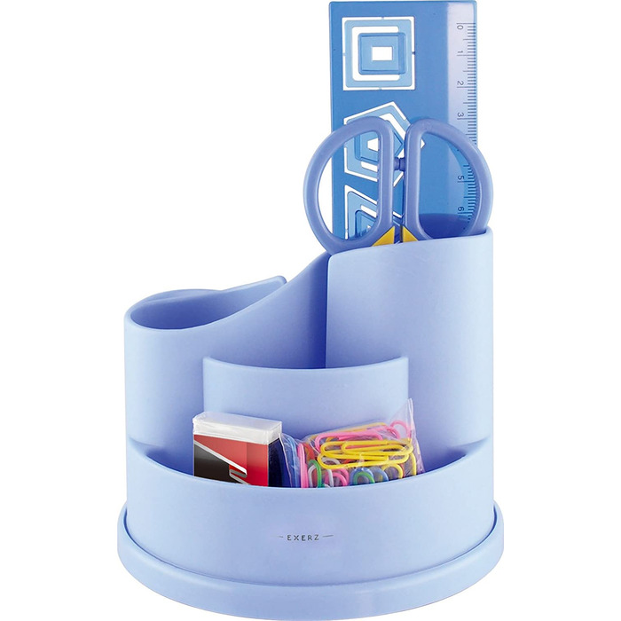 Exerz Desk Organiser with Safety Scissors, Ruler, Eraser, Clips - Blue