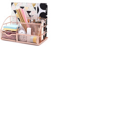 EXERZ Desk Organiser with 7 Compartments -Mesh Desk Tidy Caddy - Rose Gold