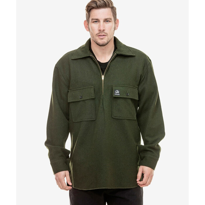 Swanndri Men's Ranger Wool Zip Front Bush Shirt Olive M