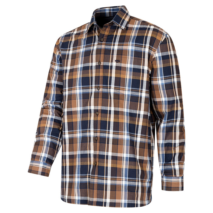 Hoggs of Fife Arran Microfleece Lined Shirt Navy/Brown Check XL