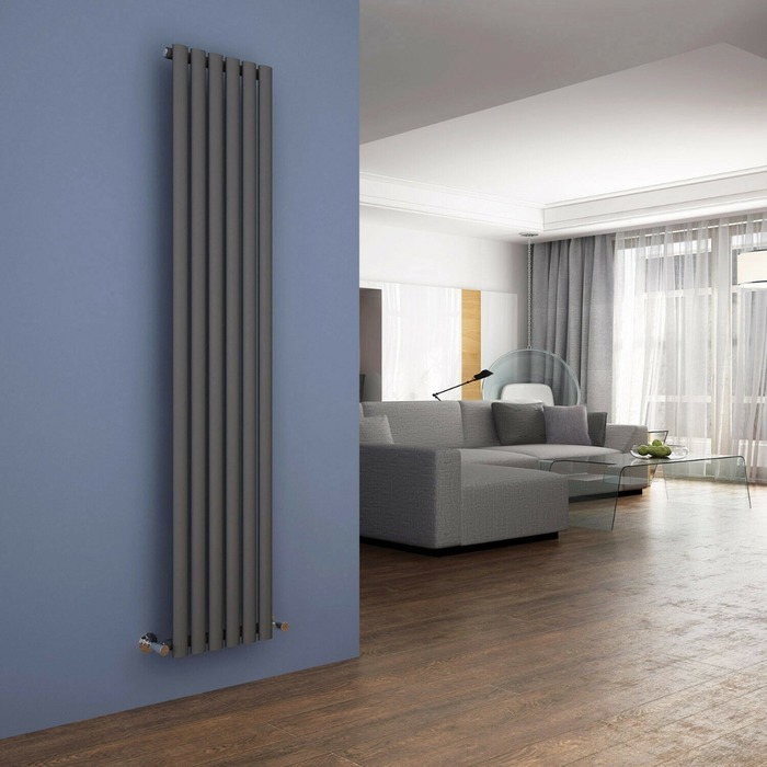 ELEGANT 1800x360 Anthracite Oval Single Panel Slim Designer Radiator Vertical Grey Radiator