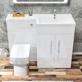 ELEGANT 1100mm Right Hand High Gloss White Vanity Unit & Back to Wall Toilet Unit with Square Toilet & Basin