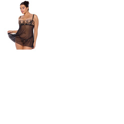 House Of Desire Delilah Embroidered & Mesh Monowired Babydoll Set