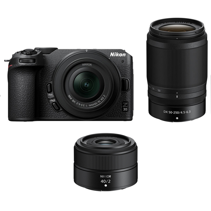 Nikon Z30 Mirrorless Camera with Z DX 16-50mm, Z DX 50-250mm and Z 40mm Lenses