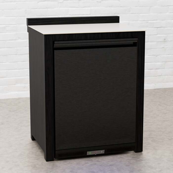 Draco Grills Teak Carbon Line Black Solid Stainless Single Fridge Cabinet with Ceramic Top