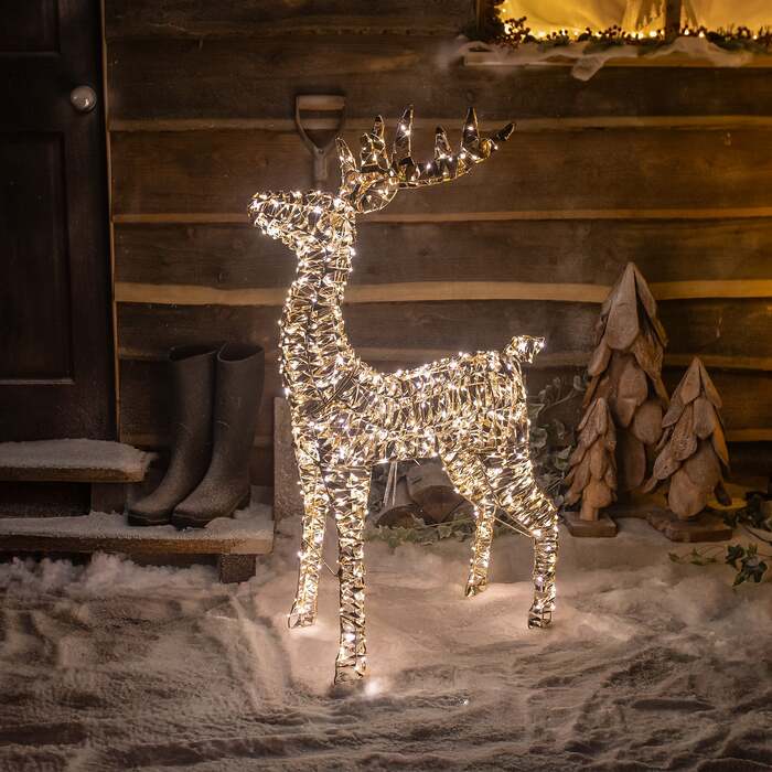 Pre-Lit Christmas Gold Laser Lit Deer 80cm with 600 Warm White LED Micro-Lights