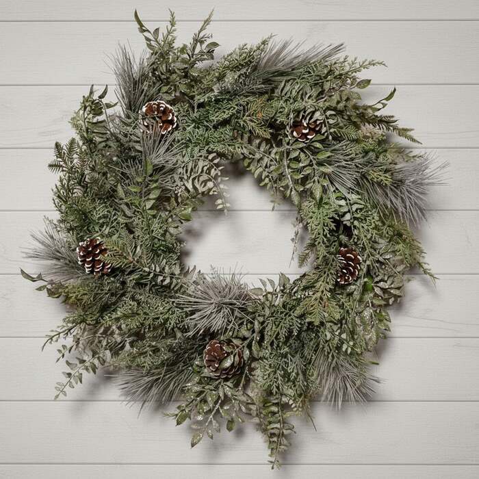 The Christmas Centre Winter Woodland 26in (66cm) Prelit Christmas Wreath with Warm White Battery Operated LED Lights
