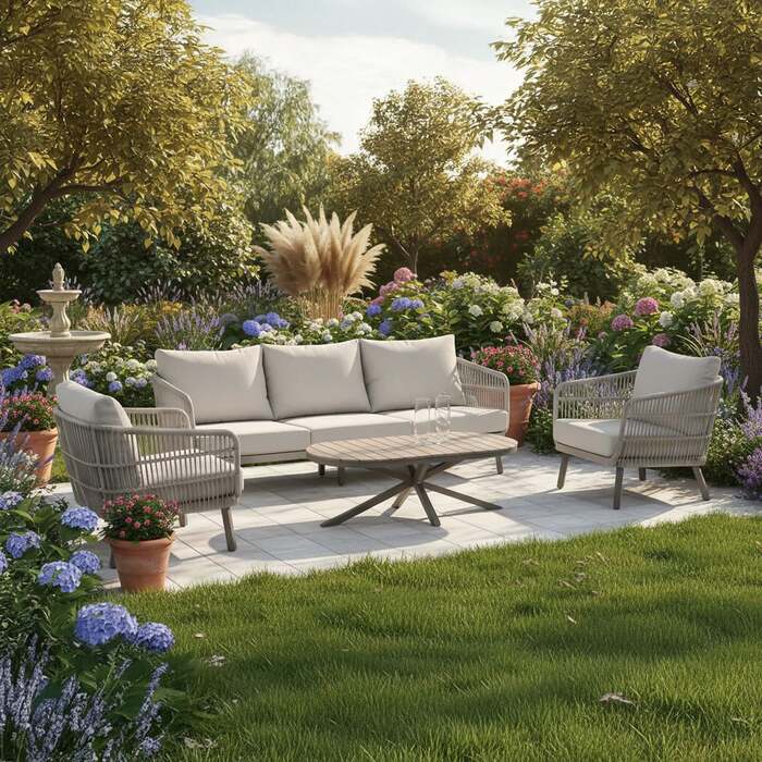 Bracken Outdoors Cadiz Aluminium and Rope Lounge Sofa Garden Furniture Set with Coffee Table, Mid January 2026