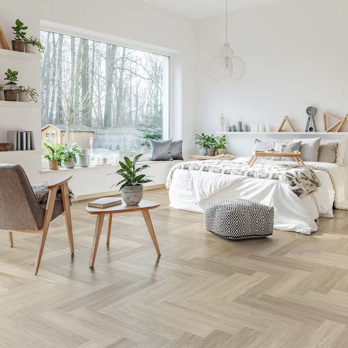 Lusso Bari Snowcap Poplar Herringbone Glue Down LVT Vinyl Flooring