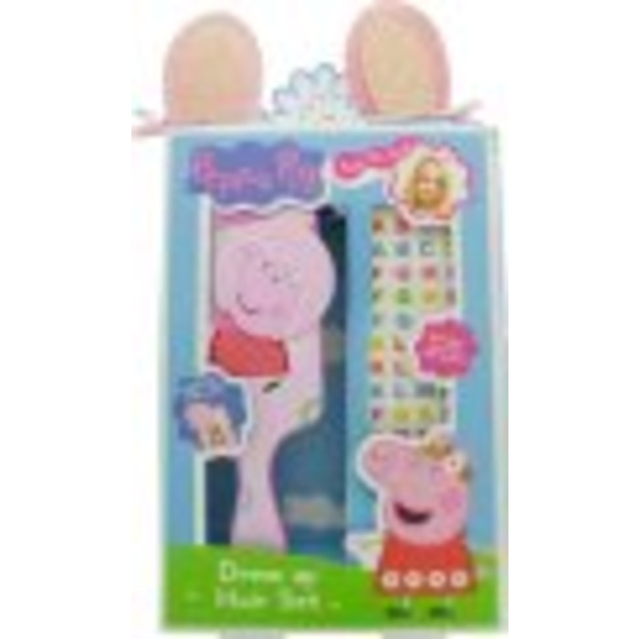 Peppa Pig Hair Gift Set 3 Pieces (This hair set contains: 1x Swivel Mirror Hairbrush 1x Peppa Pig Ear Hair Clips 1x Alphabet Stickers)