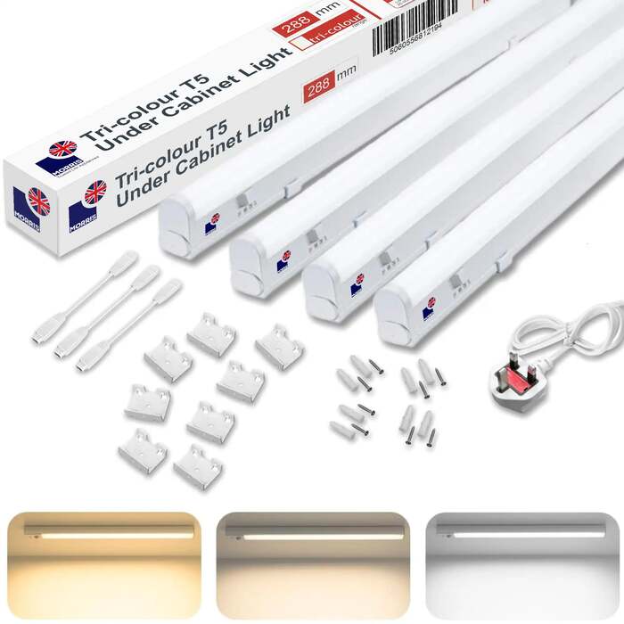 Morris LED T5 Under Cabinet Lights Tri-Colour (3CCT) Connectable 288mm - 4x pieces
