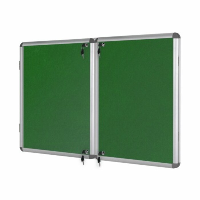 Bi-Office Lockable Felt Noticeboard Display Case 2380 x 1180mm (40 x A4) GREEN