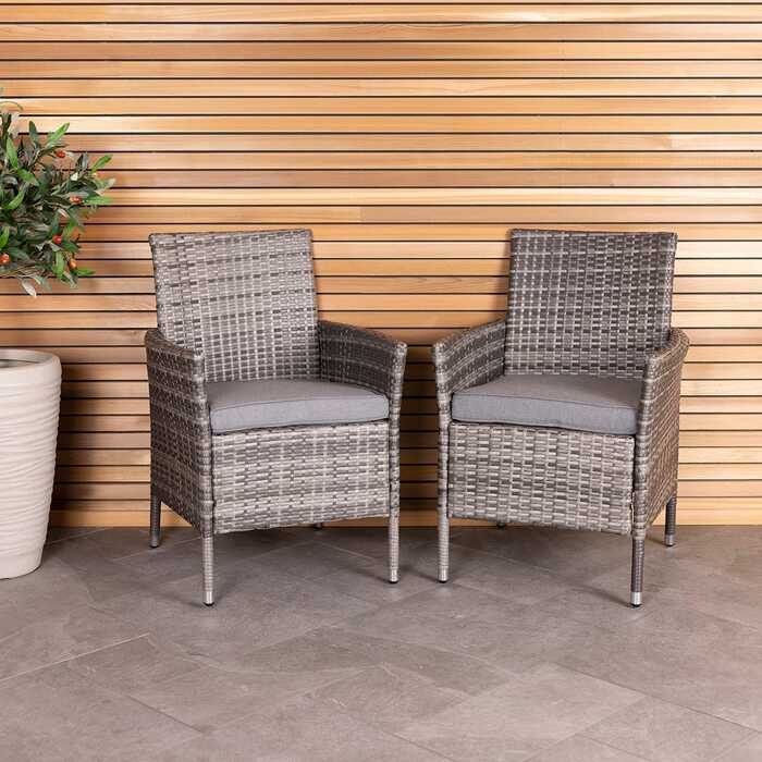 Pair of Rattan Dining Chairs Grey
