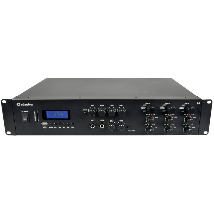 Mixer PA Amplifer with USB, SD, Bluetooth and FM Tuner - 6 Zone