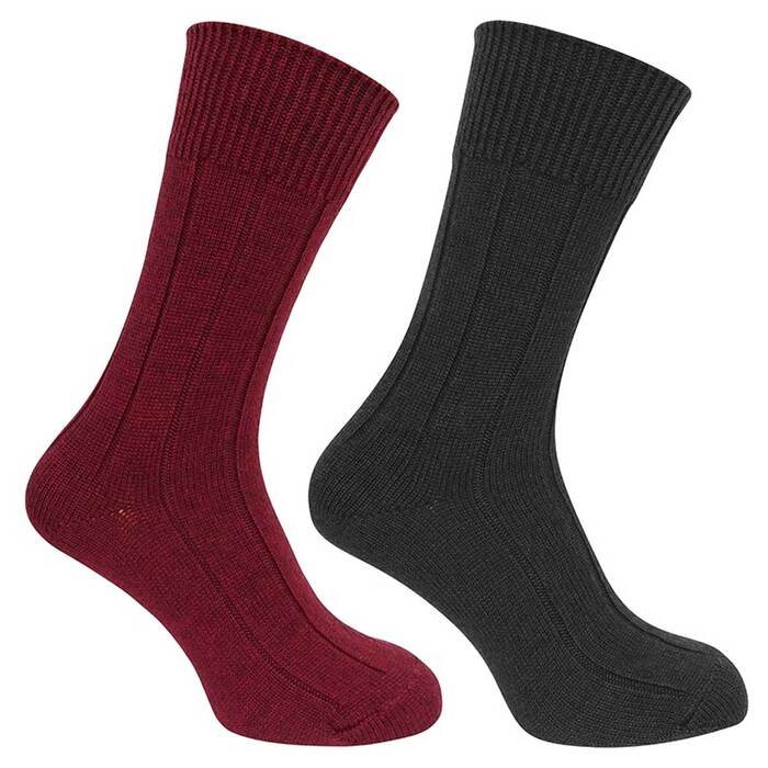 Hoggs of Fife Brogue Merino Country Socks Twin Pack-Burgundy/Green-10-13