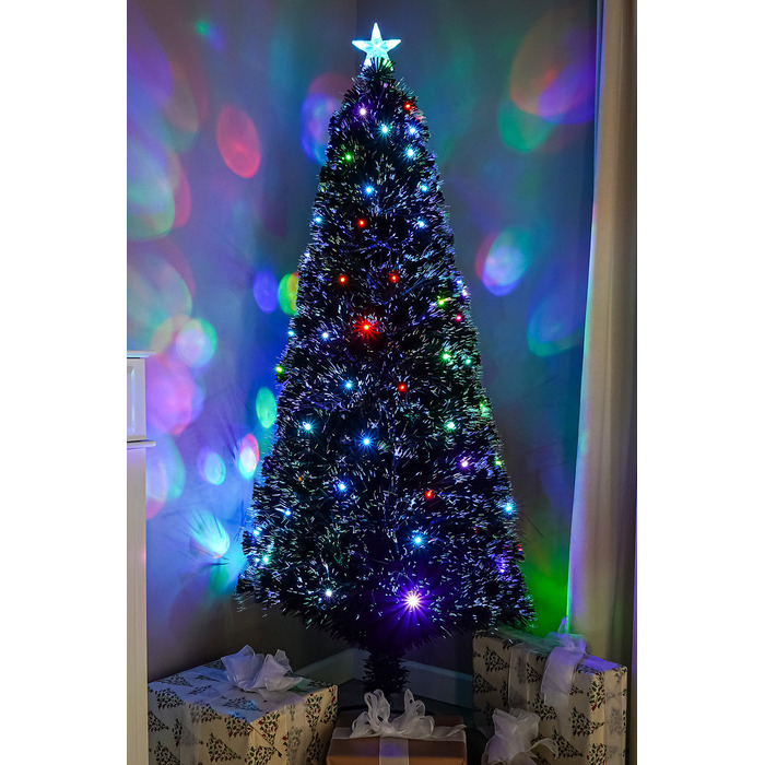 Black Fibre Optic Christmas Tree 2ft to 7ft with Multicoloured LED Lights and Star, 4ft / 1. 2m
