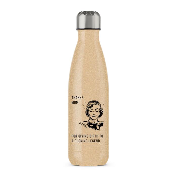 Thanks Mum Water Bottle - Gold Glitter, One