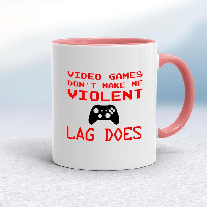 Video Games Don't Make Me Violent Mug - White/Pink, 10oz