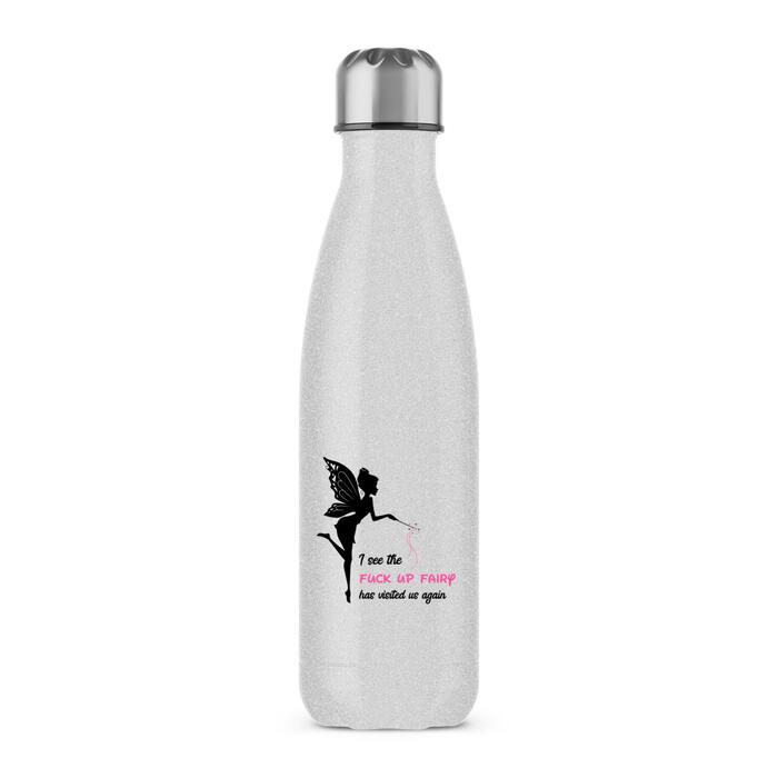 The Fuck Up Fairy Water Bottle - Silver Glitter, One
