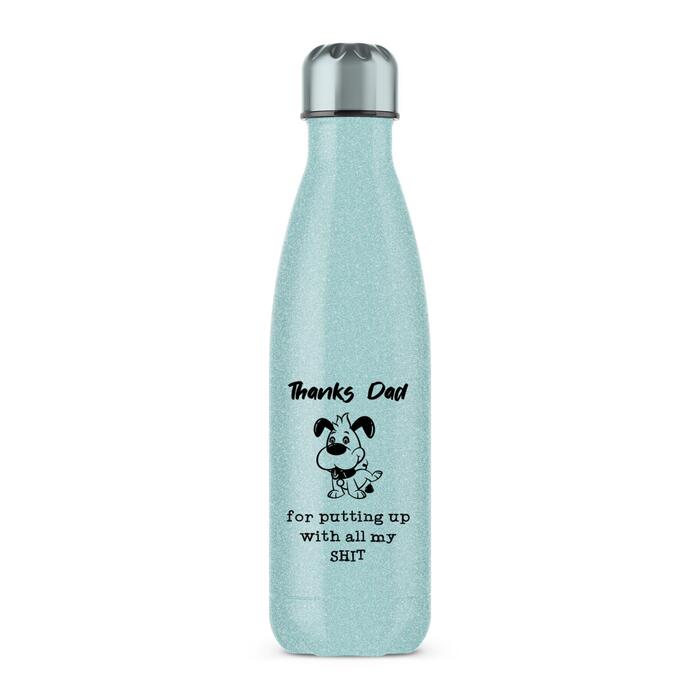 Thanks Dad - All My Shit Water Bottle - Blue Glitter, One